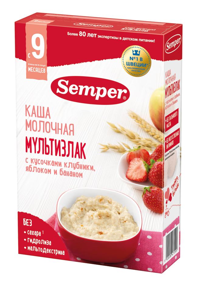 Молочная каша мультизлак с кусочками клубники, яблоком и бананом