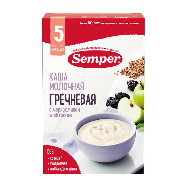 Молочная каша гречневая с черносливом и яблоком