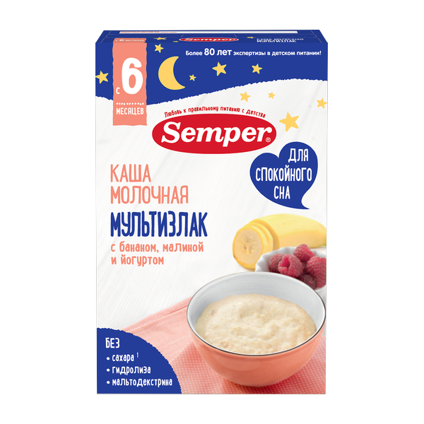 Молочная каша Мультизлак с бананом, малиной и йогуртом
"Для спокойного сна" ночная